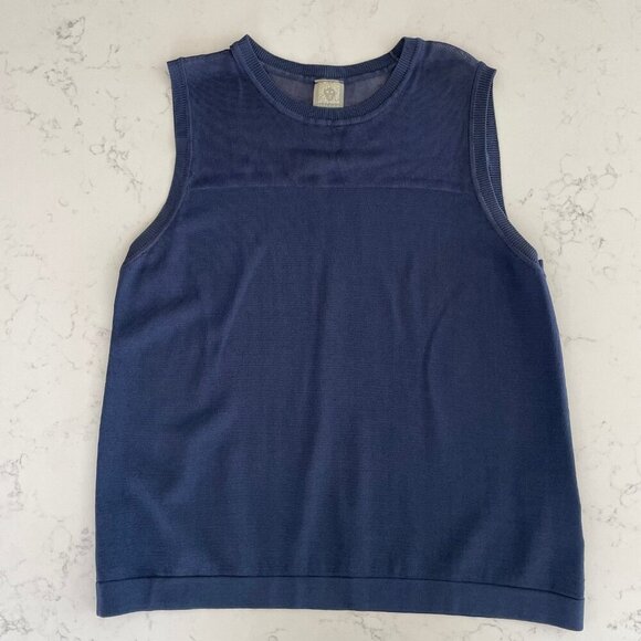 Anne Klein Vintage Slvless Crew Neck Mesh Panel Viscose Blend Knit Top Blue Sz S - Picture 12 of 12